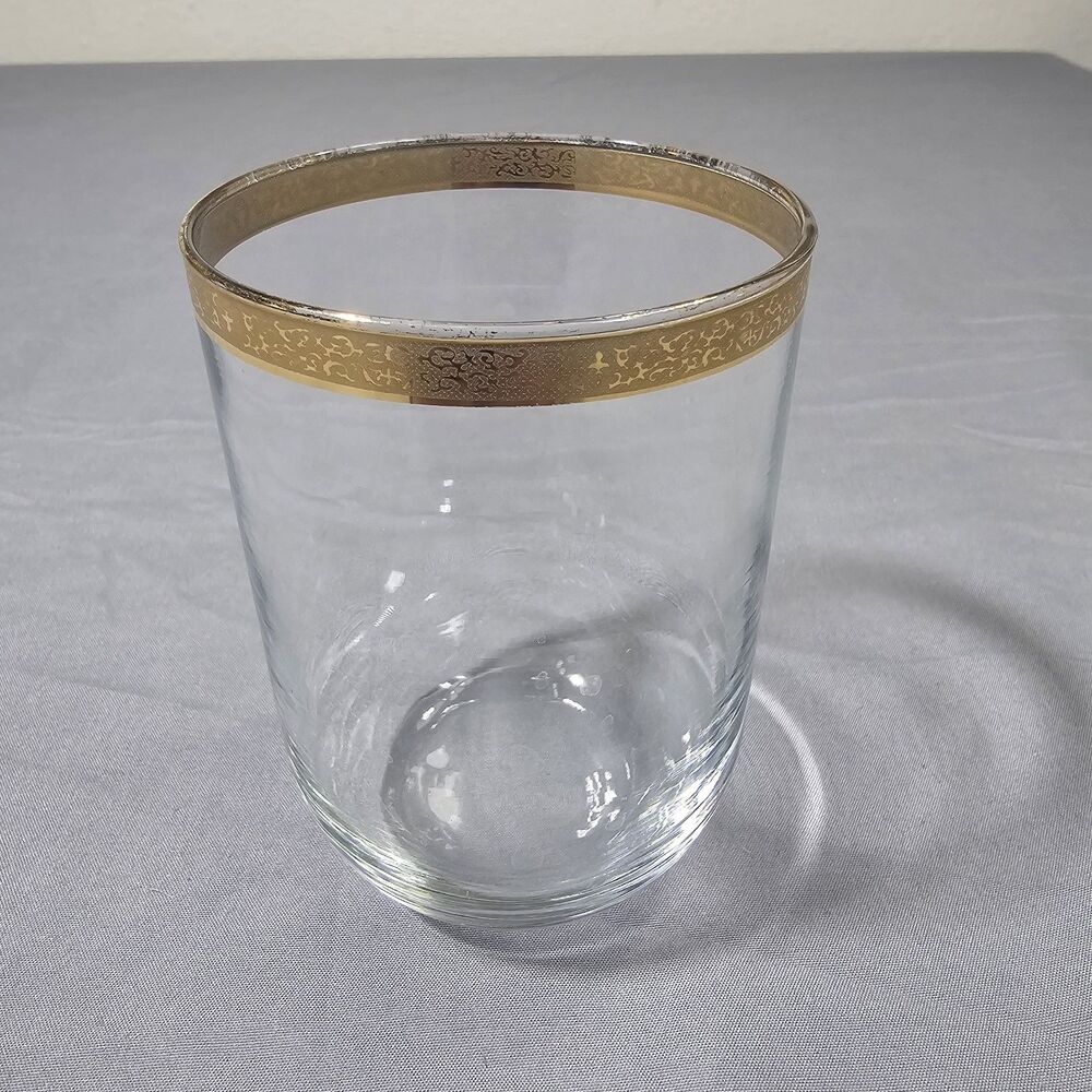 Vtg Italian Cellini Crystal Whiskey Lowball Tumbler Glass 24K Gold Encrusted Rim